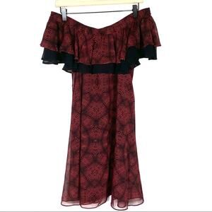 NWT Sam Edelman red and black reptile off shoulder knee length dress size 4